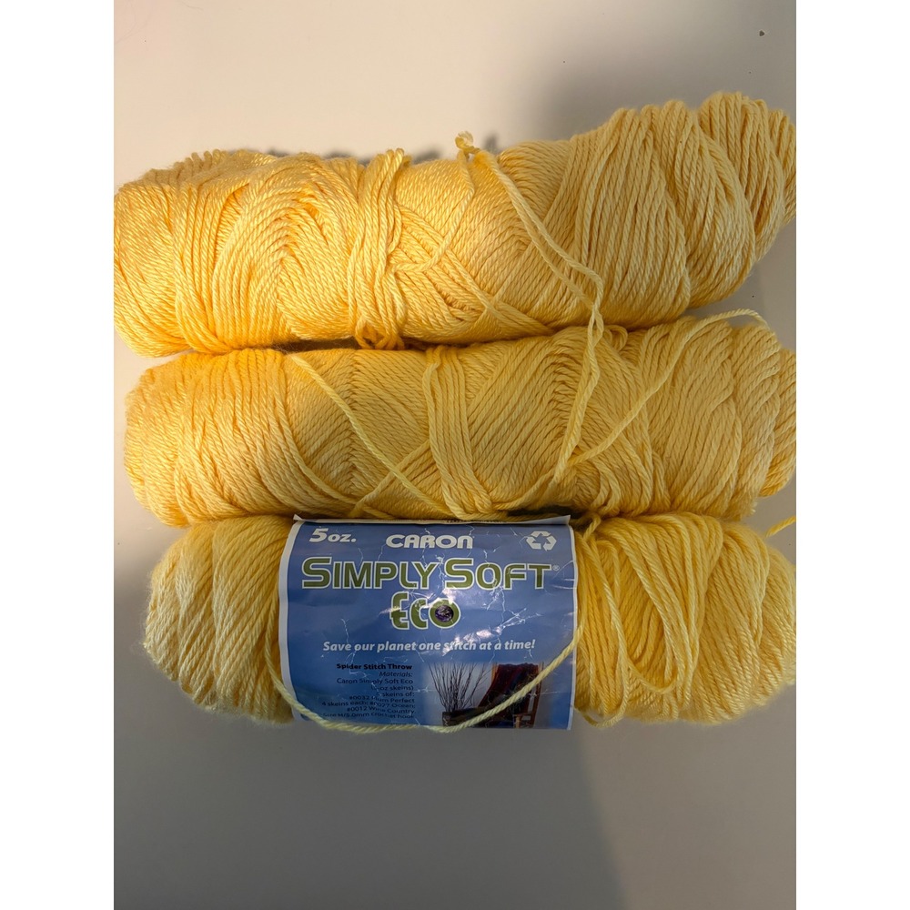 Caron Simply Soft Eco Yarn Sundrop Yellow 3 Skeins 5oz Medium Recycled Polyester - Picture 1 of 3